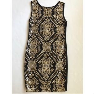 O’Linda Women’s Black and Gold Sequin Mini Dress Size Medium